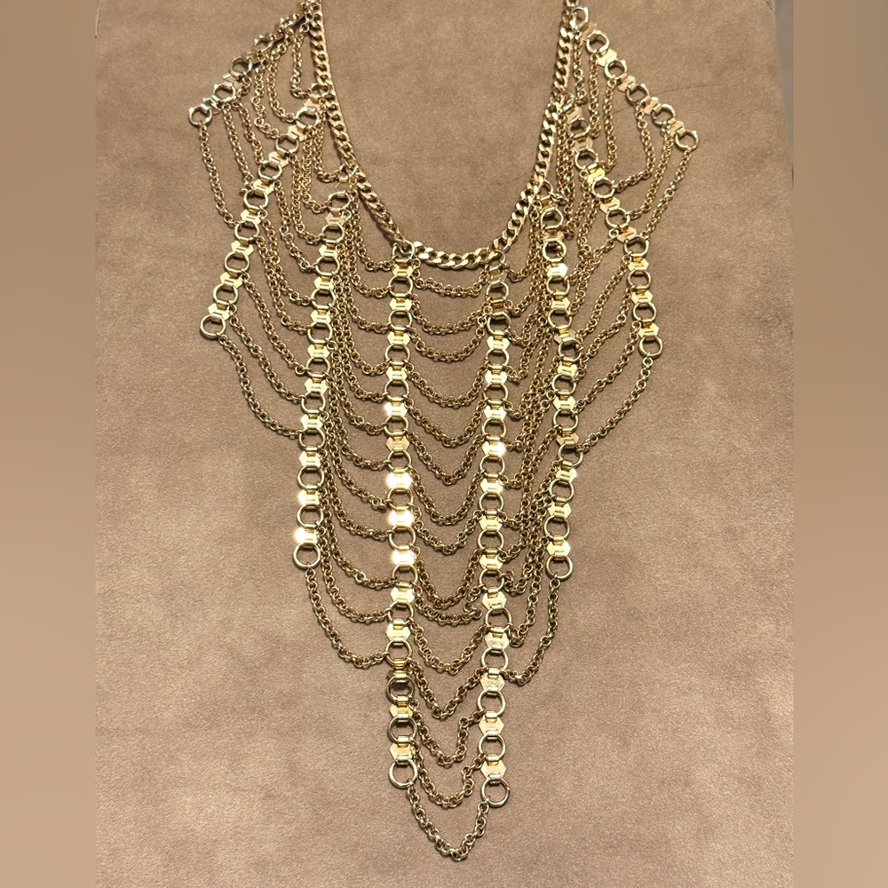 Elegant Golden Sansa Bib Chain Link Necklace